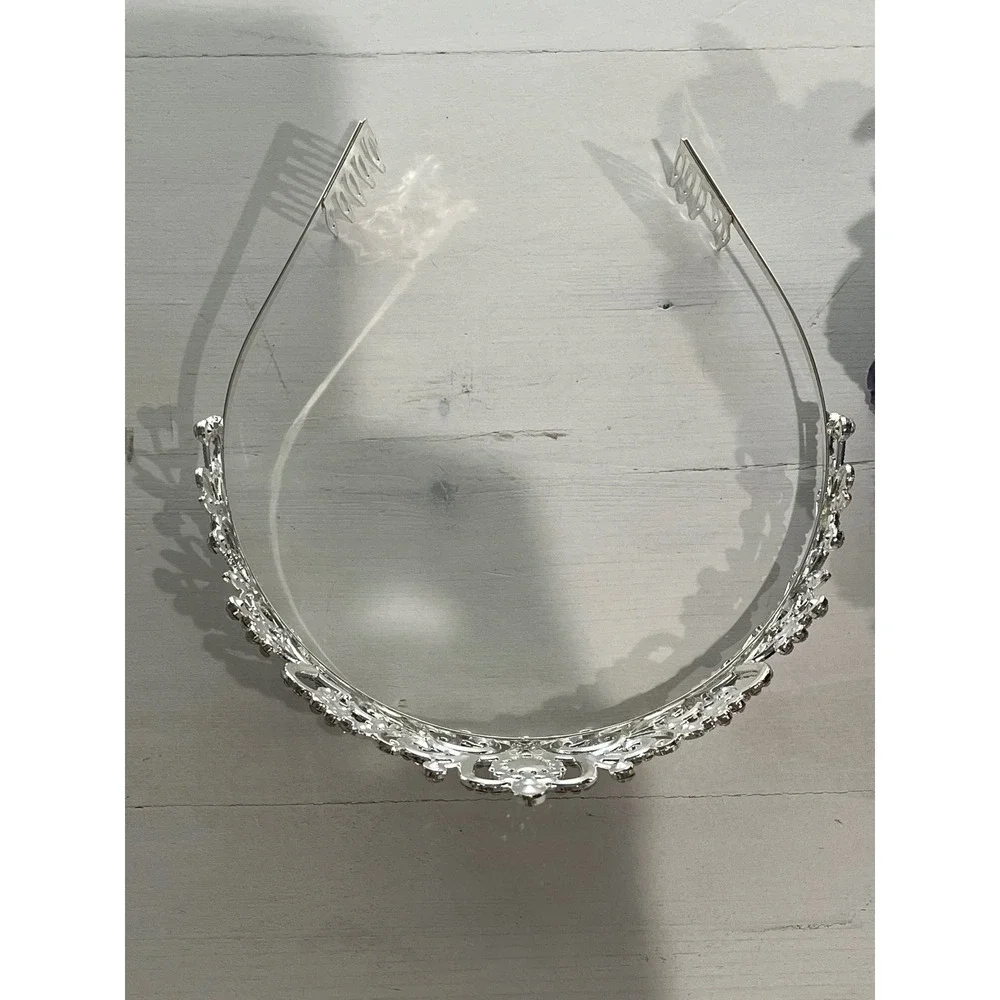 Silver tone Rhinestone Tiara Crown Headband Hair Comb Wedding Bridal‎ Princess